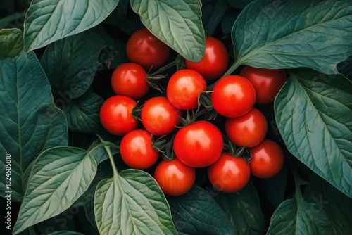 Fresh Tomatoes Growing on a Vine Surrounded by Green Leaves in a Garden Setting