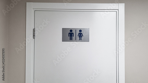 the door of a modern toilet in a public place with convenient and understandable designations