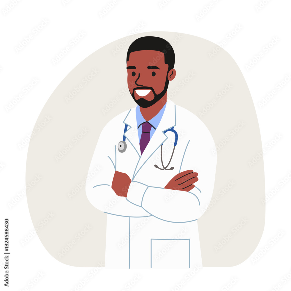 Fototapeta premium Doctor man crossed his arms isolated. Vector flat style cartoon illustration