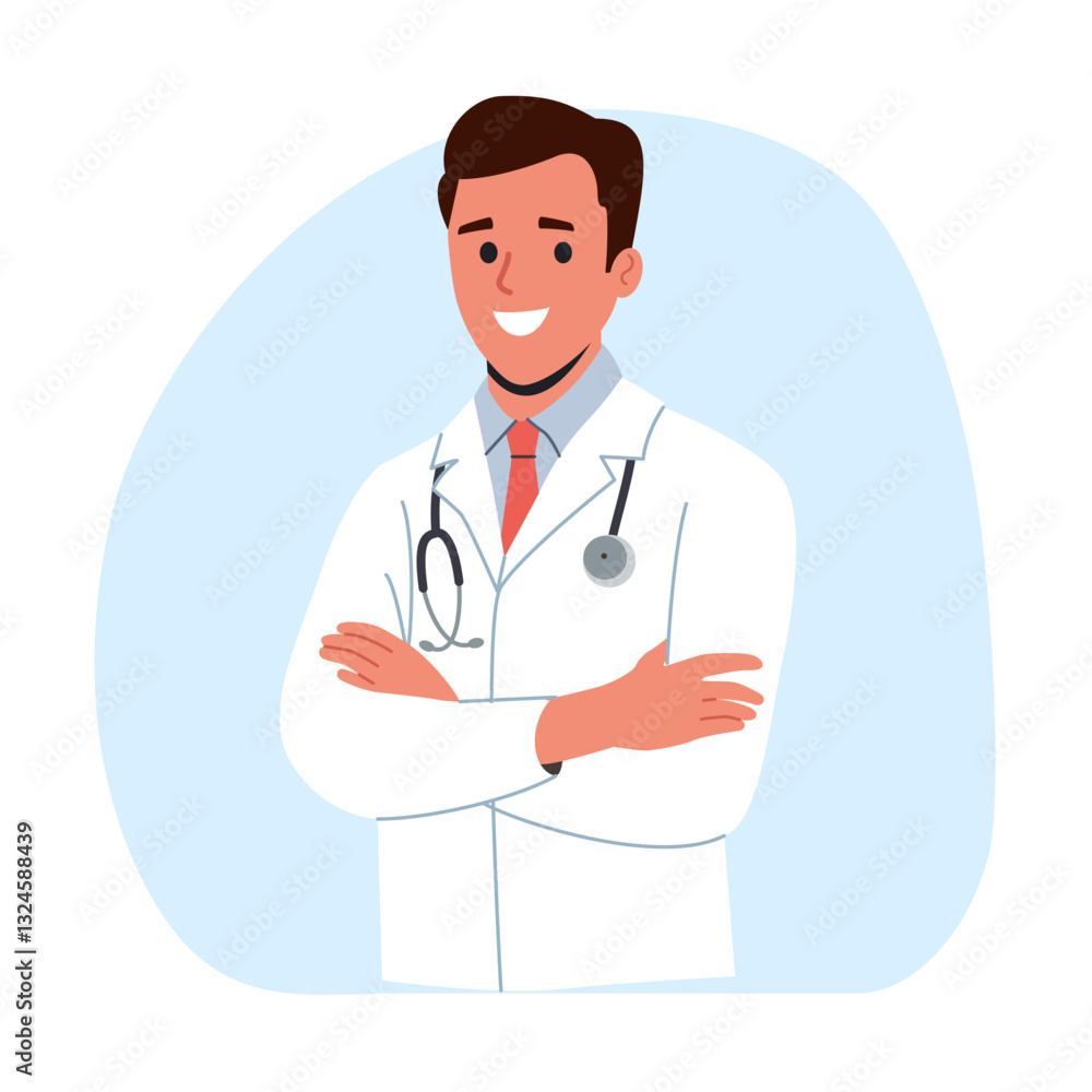 Doctor man crossed his arms isolated. Vector flat style cartoon illustration Doctor man crossed his arms isolated. Vector flat style cartoon illustration