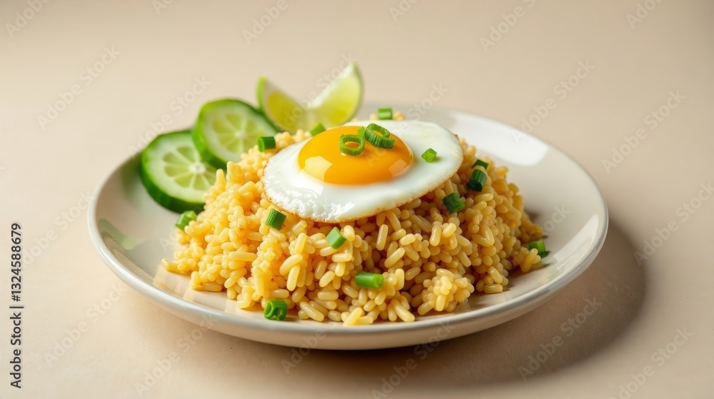 Savory Fried Rice Dish Topped with a Sunny-Side-Up Egg and Fresh Cucumber Slices Savory Fried Rice Dish Topped with a Sunny-Side-Up Egg and Fresh Cucumber Slices