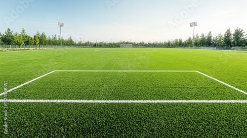 Obraz na płótnie This image showcases a pristine well maintained sports field covered in lush vibrant green turf The field is surrounded by a spacious outdoor environment w salonie
