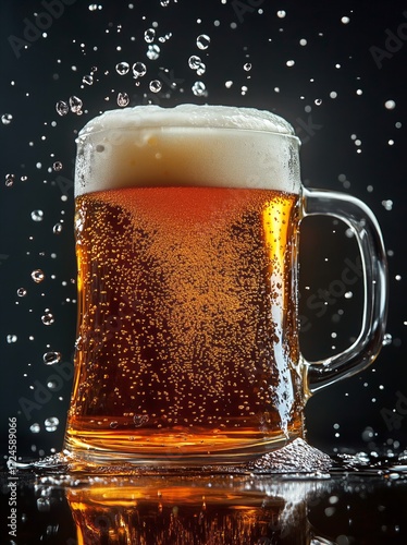 Refreshing Beer With Frothy Foam Splashing in Dark Background at Celebratory ...
