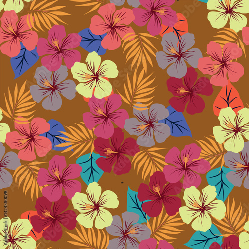 Wallpaper Mural Exotic hand drawn flowers, seamless patterns with floral for fabric, textiles, clothing, wrapping paper, cover, banner, home decor, abstract backgrounds. Vector illustration. Torontodigital.ca