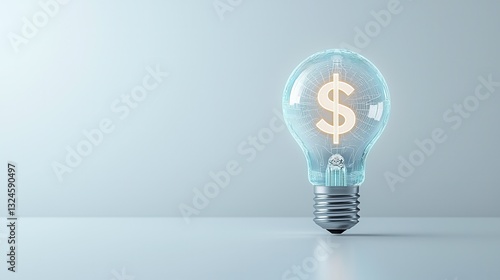 Obraz na płótnie A futuristic and visually striking 3D rendered lightbulb with a luminous dollar sign symbol representing the potential for financial growth and success w salonie