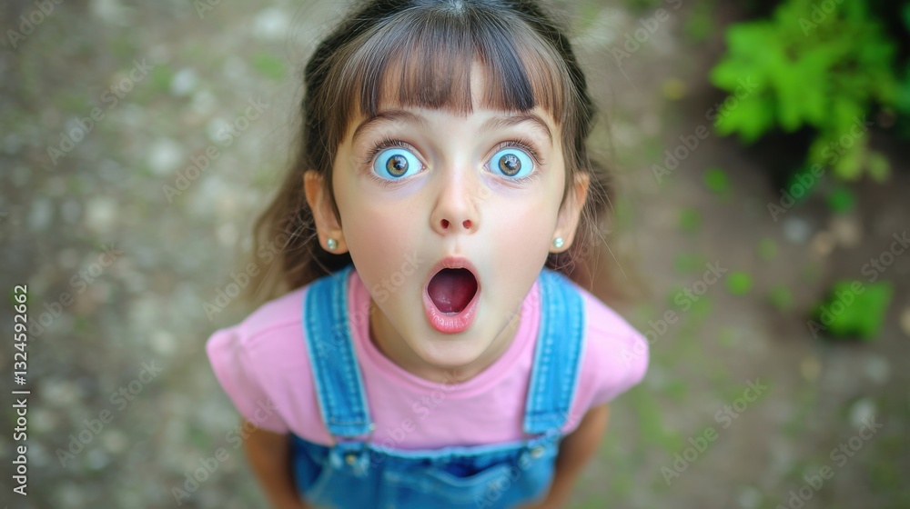 amazed little girl with big eyes