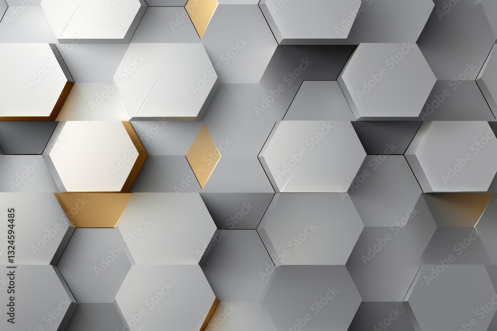 Abstract 3D Geometric Background, White and Gold Hexagonal Pattern, Modern Minimalist Design Abstract 3D Geometric Background, White and Gold Hexagonal Pattern, Modern Minimalist Design