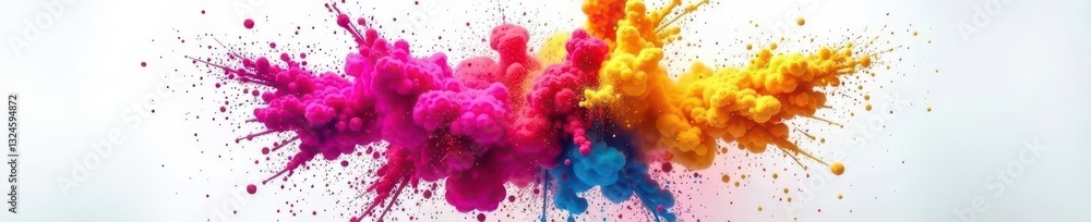 Vibrant Holi powder explosion, colorful swirls on white , rainbow, pigments Vibrant Holi powder explosion, colorful swirls on white , rainbow, pigments
