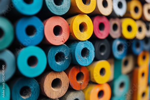 Colorful Collection of Wooden Pencils Arranged Neatly on a Shelf in a Creativ...