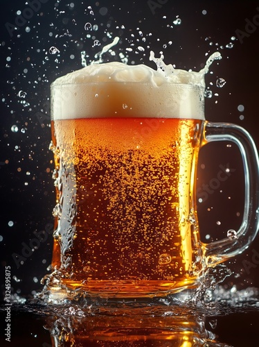 Refreshing Beer With Frothy Foam Splashing in Dark Background at Celebratory ...