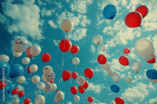 Colorful Balloons Float in a Clear Blue Sky During a Festive Celebration in a...