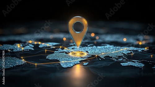 Wallpaper Mural A visually striking blue world map with a floating illuminated location marker representing global connectivity technology and worldwide Torontodigital.ca