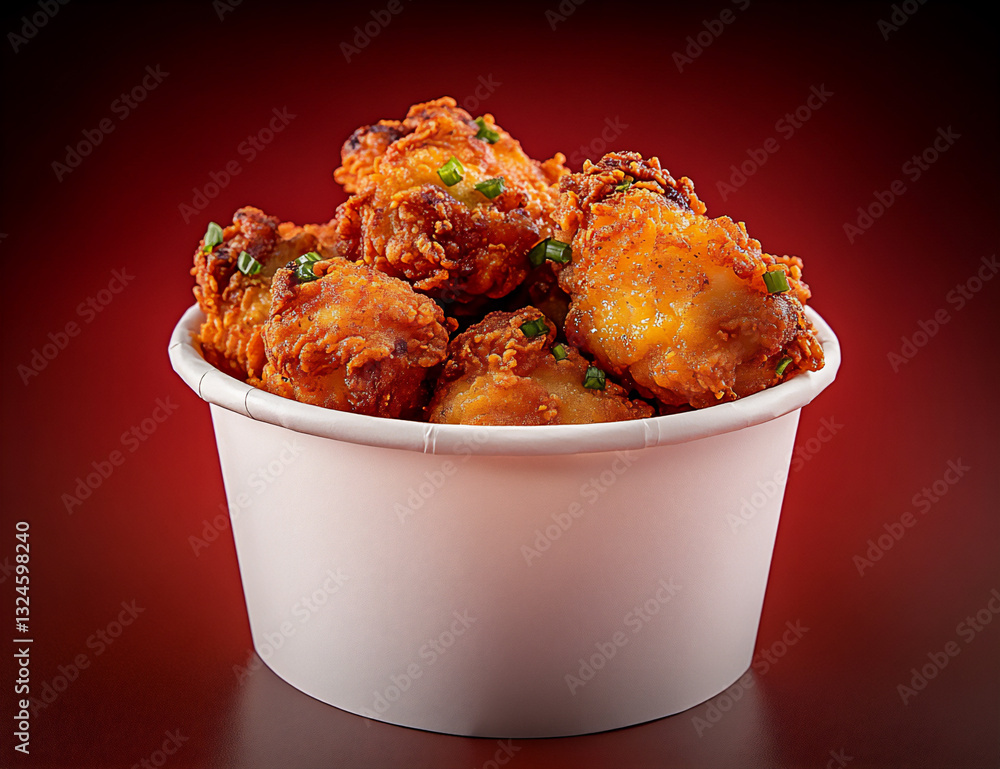 a white paper bucket filled with fried chicken pieces against an isolated a white paper bucket filled with fried chicken pieces against an isolated