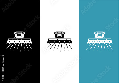 Harvester vector icon. Combine harvester agriculture machine harvesting golden ripe wheat field