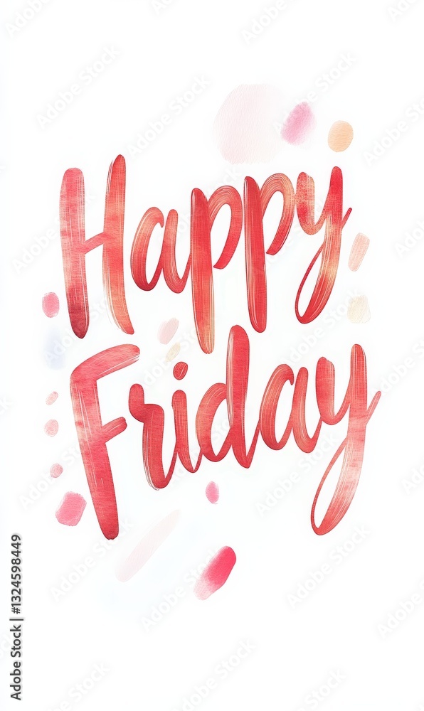 Text saying 'Happy Friday' in red watercolor style with splashes. Text saying 'Happy Friday' in red watercolor style with splashes.