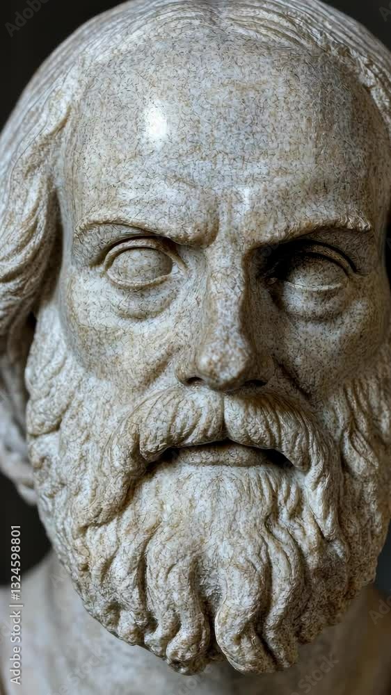 Ancient stone bust of a philosopher displaying intricate details and expressions, showcasing historical artistry and craftsmanship Ancient stone bust of a philosopher displaying intricate details and expressions, showcasing historical artistry and craftsmanship