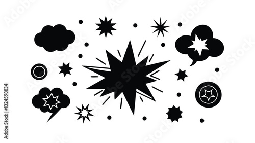Comic Book Explosion Stars Speech Bubbles Pop Art Graphic Design