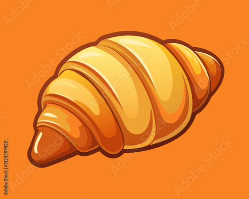 golden-brown croissant with flaky layers, on a warm orange background.