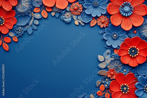 Elegant Floral Arrangement in Vibrant Colors Against a Blue Background Enhanc...