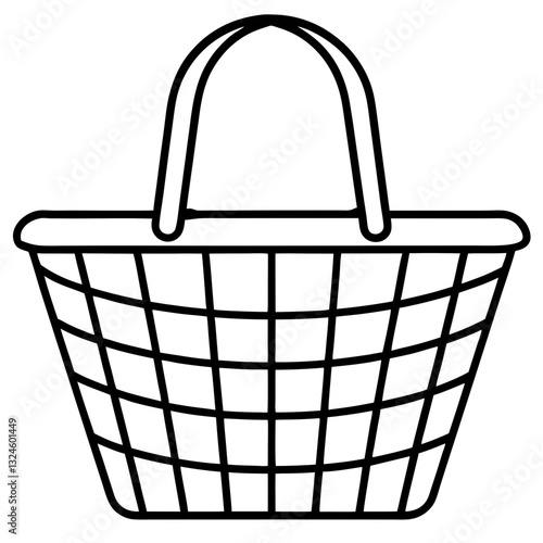 Outline drawing of reusable shopping bag | Minimalistic style, black and white, representing Reusing shopping bag and retail