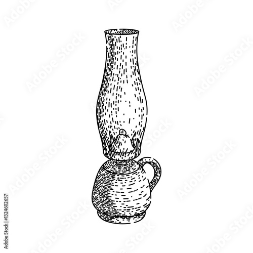 wick oil lamp sketch hand drawn vector
