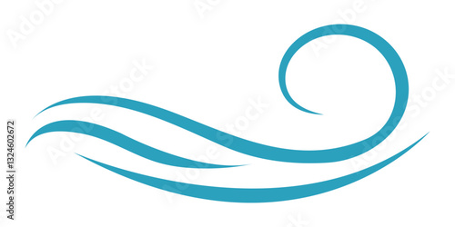 Doodle air wind motion vector, abstract swirl, blow wave, curve spiral vector, doodle blowing wind, hand drawn air wave, blue wind icon vector in flat style illustration isolated on white background.