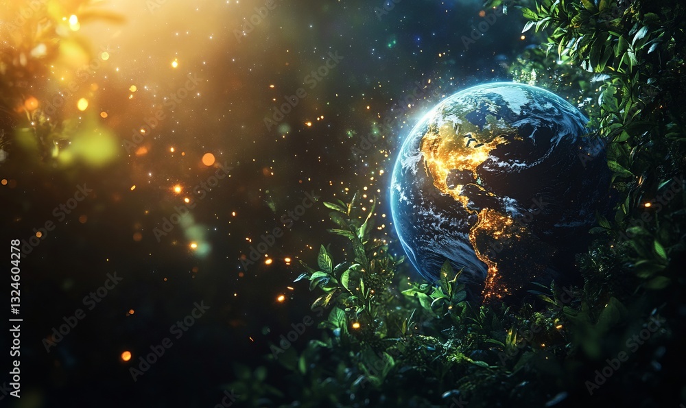 Obraz premium a view of earth among lush greenery, representing the natural world and environmental conservation.