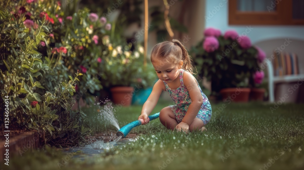 Naklejka premium Happy child playing in outdoors in Spring