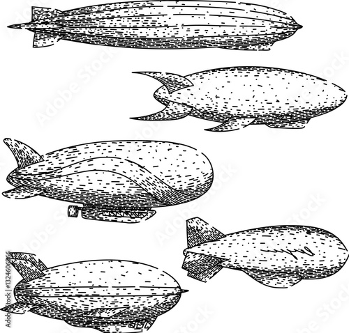 airship set sketch hand drawn vector