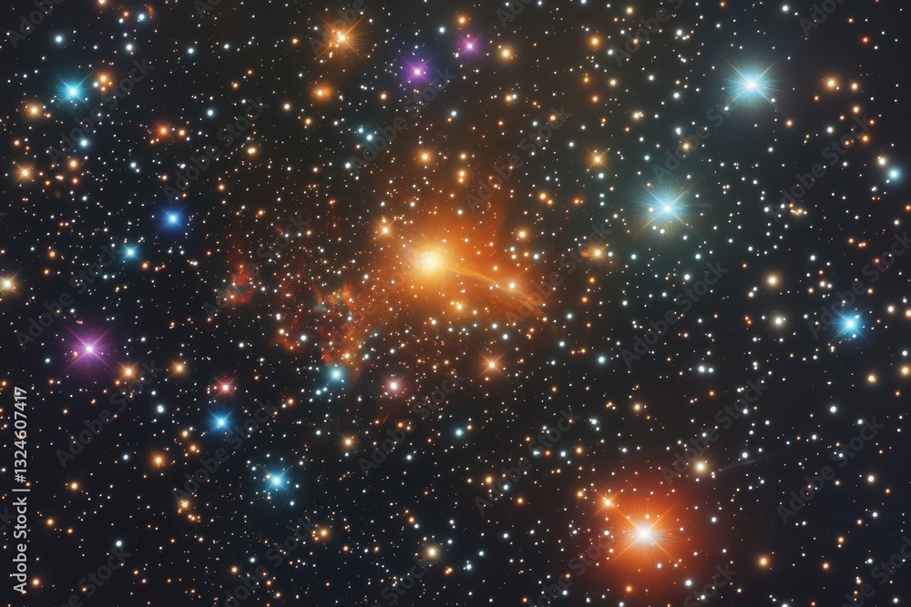 This photo captures a vibrant space filled with a multitude of stars Exaggerated nebulosity of a dwarf galaxy in rainbow colors . This photo captures a vibrant space filled with a multitude of stars Exaggerated nebulosity of a dwarf galaxy in rainbow colors .