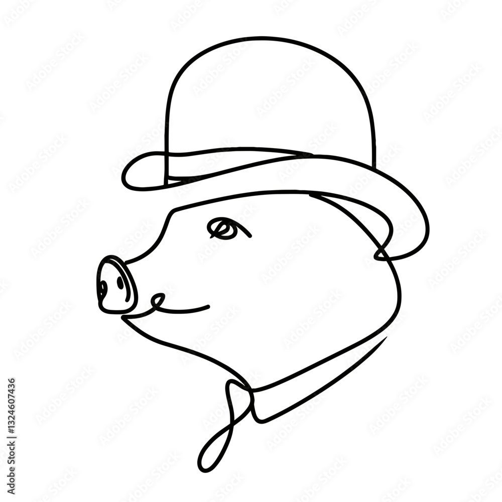 Pig in fedora smiling against plain background. Pig in fedora smiling against plain background.