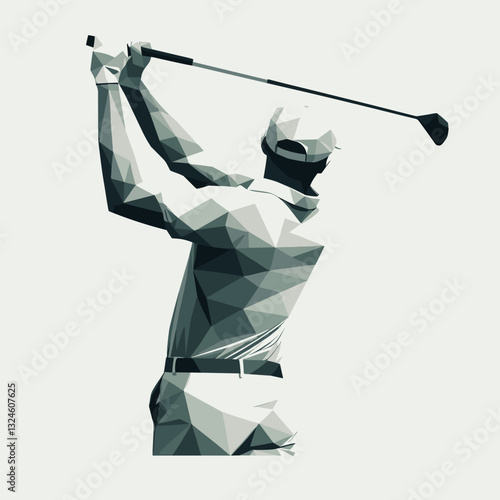 Golfer swinging club intensively in polygonal style