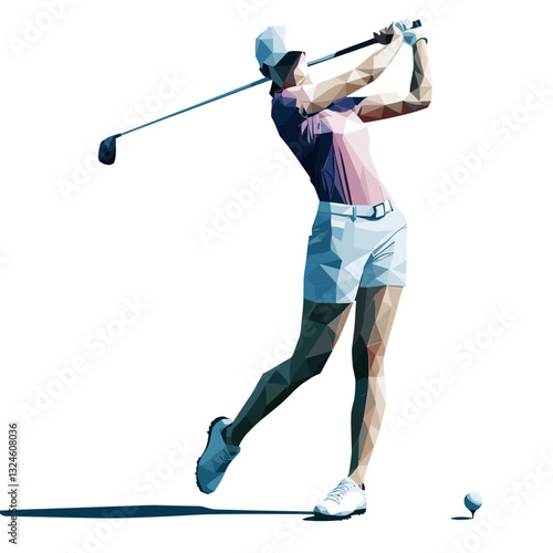 Golfer swinging club on white background
