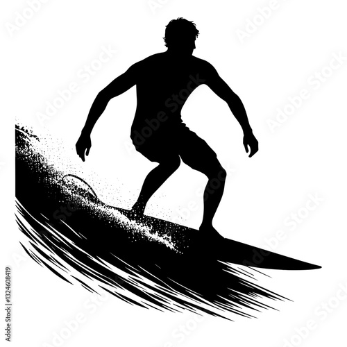 Surfer riding wave in silhouette.
