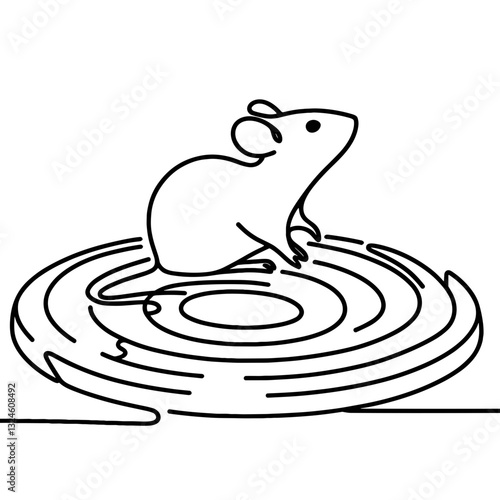 Wet rat wading in water ripples