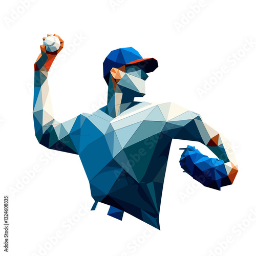 Baseball player throwing ball in geometric style.