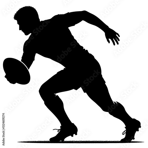 Silhouette rugby player running with the ball.