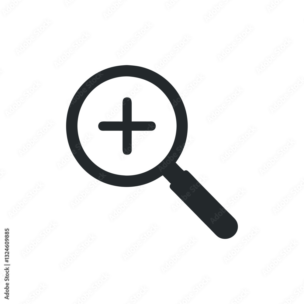 Magnifying Glass with Plus Icon Representing Search or Addition Magnifying Glass with Plus Icon Representing Search or Addition