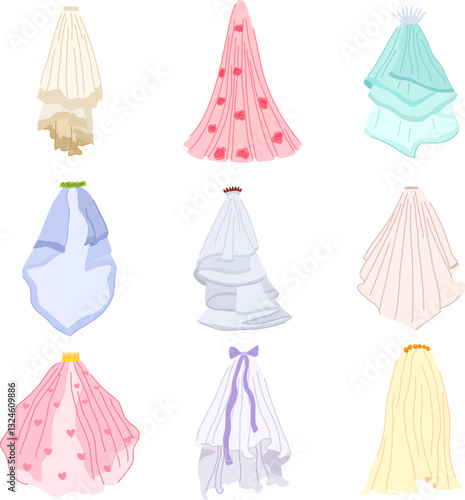 veil bridal set cartoon vector illustration
