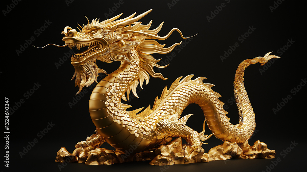 Fototapeta premium AI generator image of a beautiful Chinese dragon statue that represents the unique art of Asian people. 