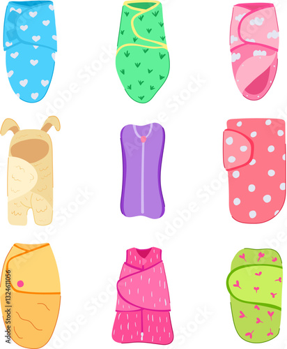 swaddle wrap set cartoon vector illustration