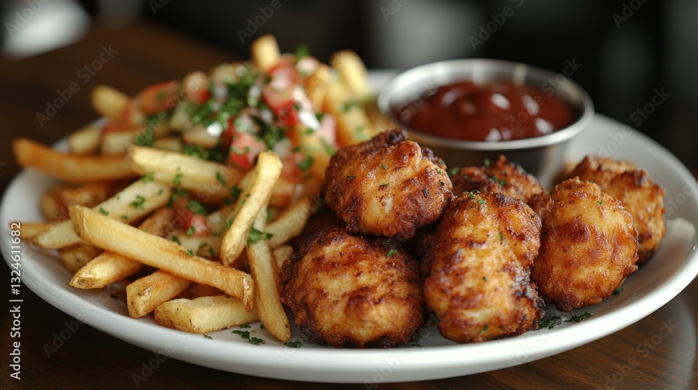 Fototapeta premium Crispy bites & fries, restaurant plate