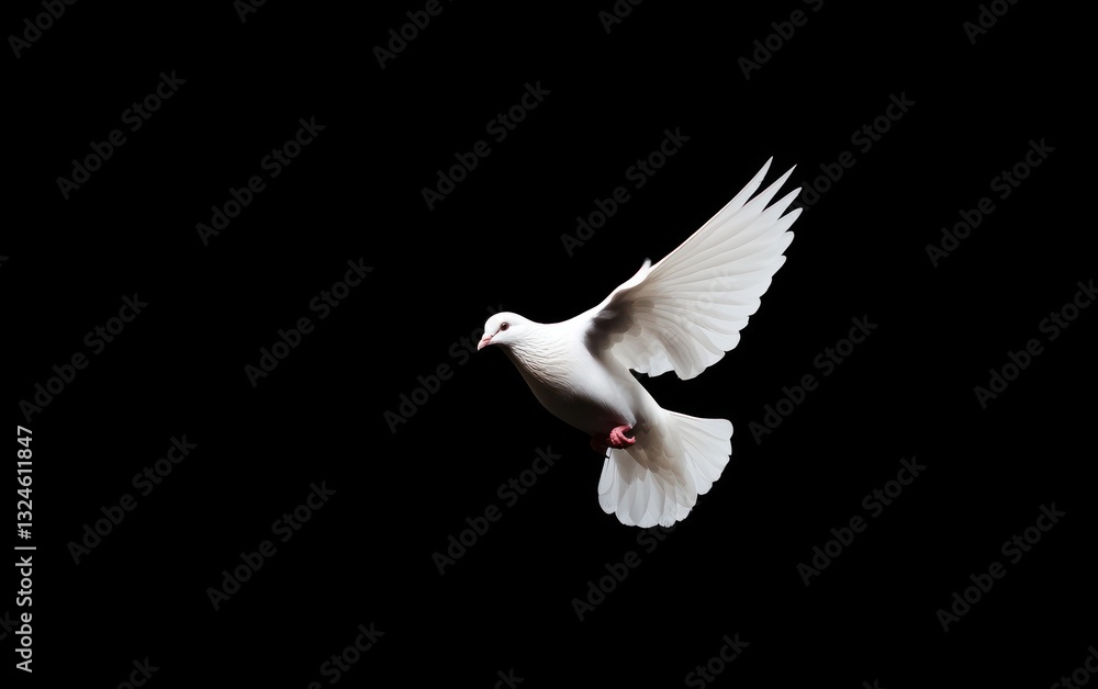 Obraz premium White Dove in Flight Against Black Background