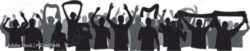 Crowd of people silhouette, cheerful fans people. Big event, concert or sport. Vector illustration
