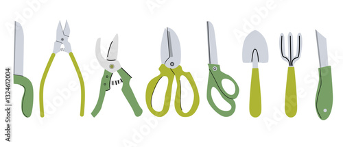 Essential florist equipment tools collection for gardening and flower arrangement.