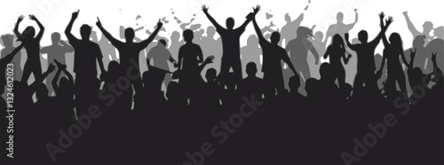 Crowd of people silhouette, cheerful fans people. Big event, concert or sport. Vector illustration
