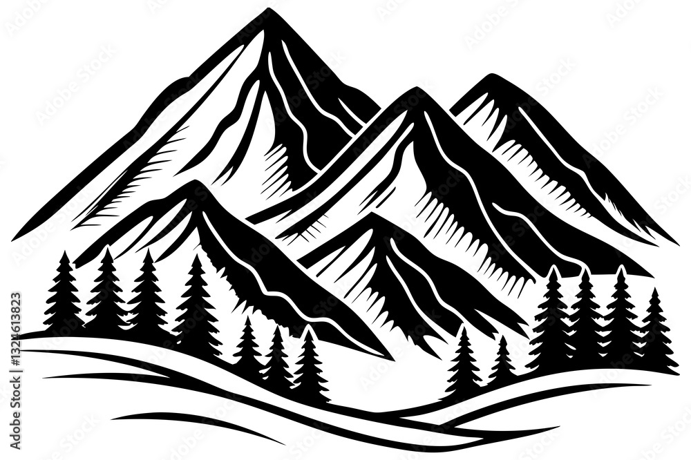 Fototapeta premium mountain icon vector silhouette with Christmas tree