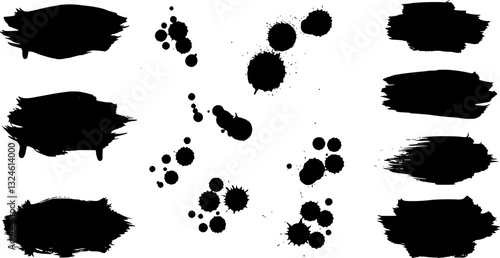 Ink spray dots, paint brush drops, background. Vector illustration
