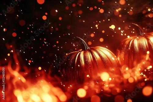 Halloween festival without text on Red and Black: A fiery color combination featuring spooky pumpkins and an abstract backdrop., 3D shapes, octane render, high detail, 