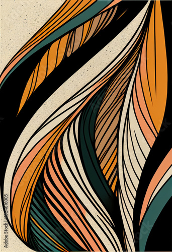 Wallpaper Mural Abstrakcyjna grafika boho – kolorowy wektorowy wzór organiczny, nowoczesna ilustracja artystyczna, styl surrealistyczny, fantazyjne linie, liście i pióra, elegancki design dekoracyjny, harmonia natury Torontodigital.ca